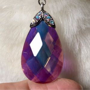 Avon necklace costume jewelry teardrop brown pendant w crystals and beaded chain